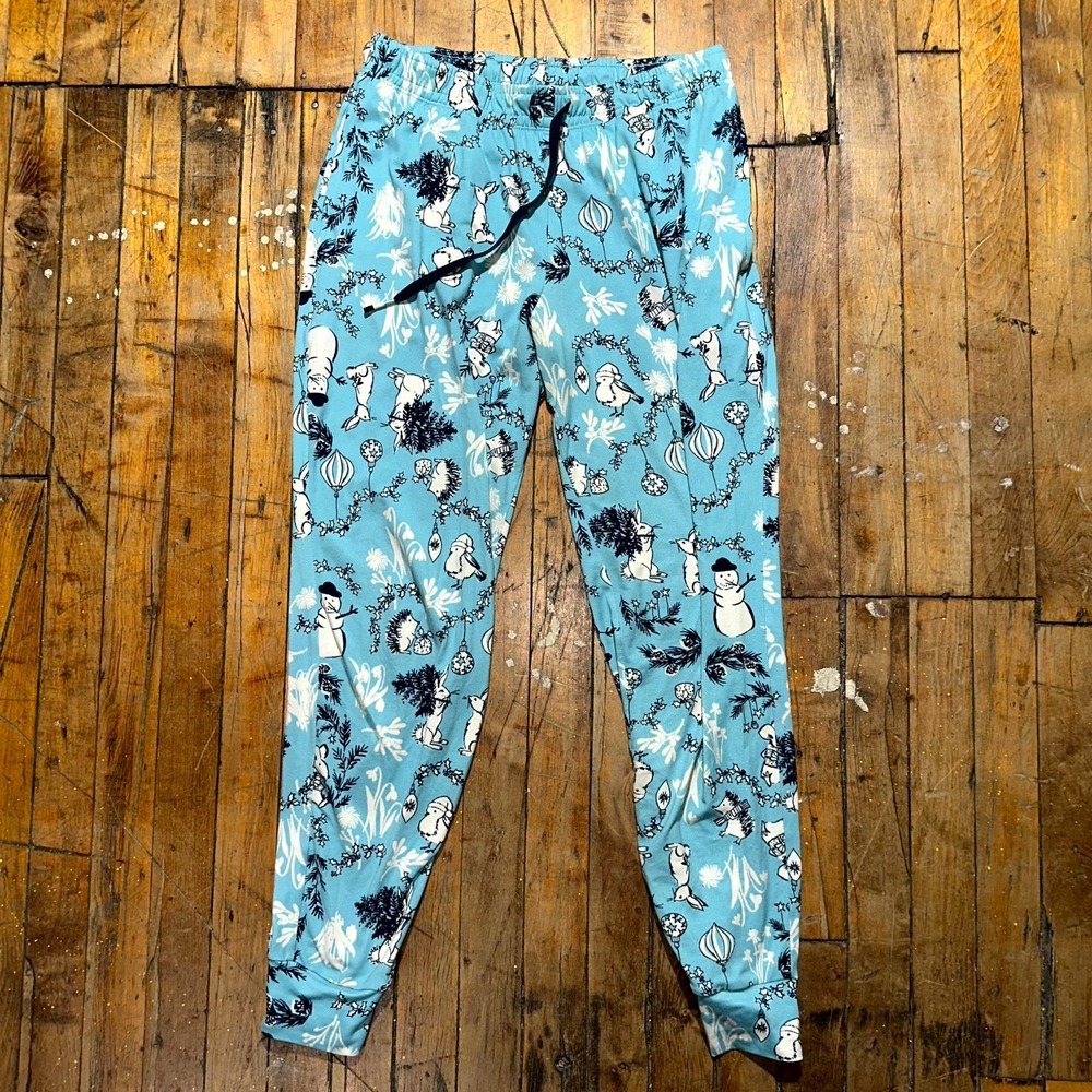 Cuddl Duds Sleep Pants Womens XS Blue Knit Drawstring Graphic Print Comfort